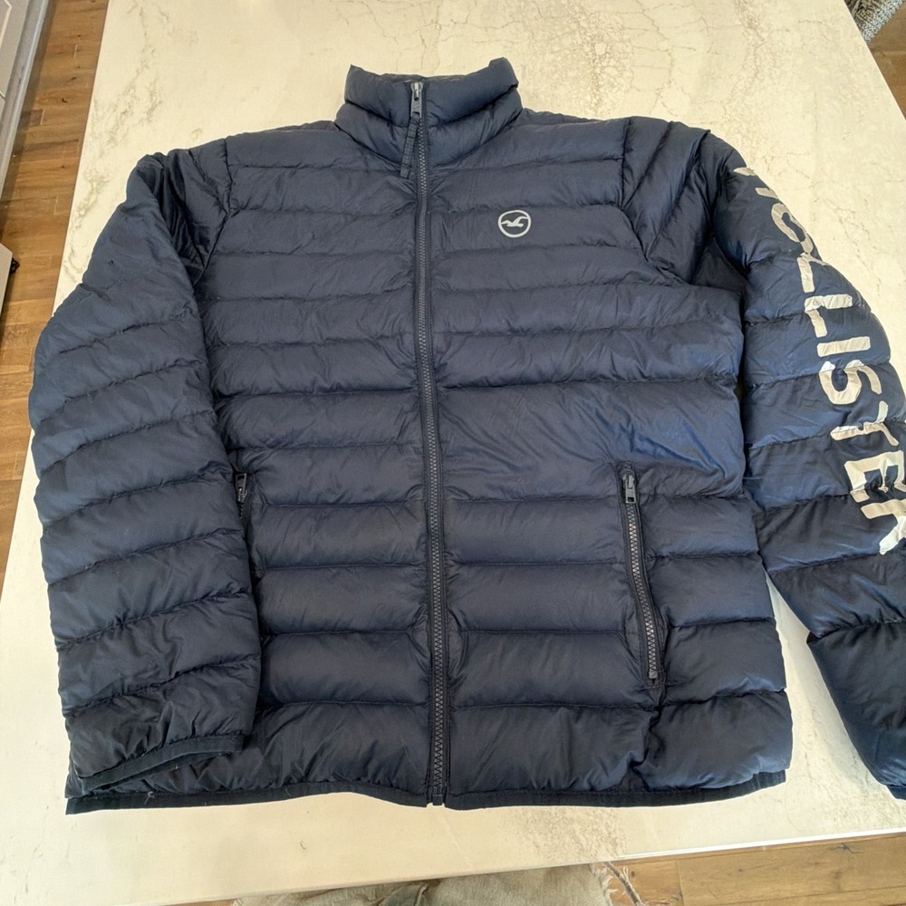 Hollister Duck Down Puffer Jacket XLarge Blue Full Zip - One Section Damage - Picture 6 of 12